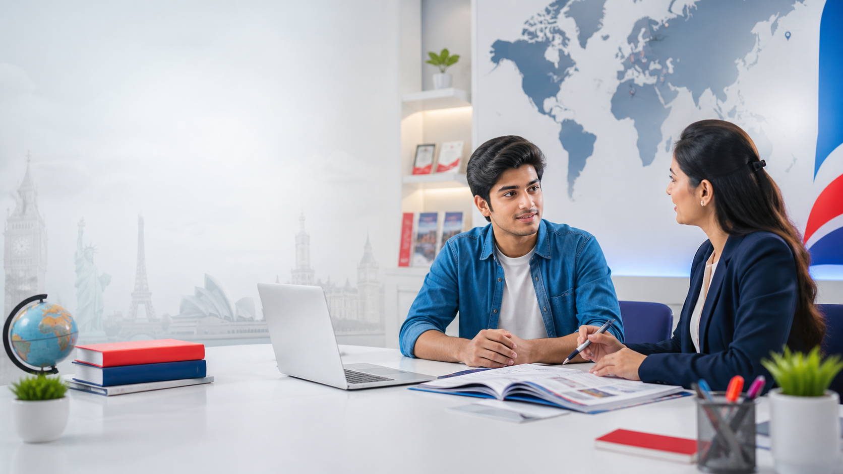Student study abroad consultation illustration